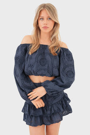 "Fleur" Blouse Navy