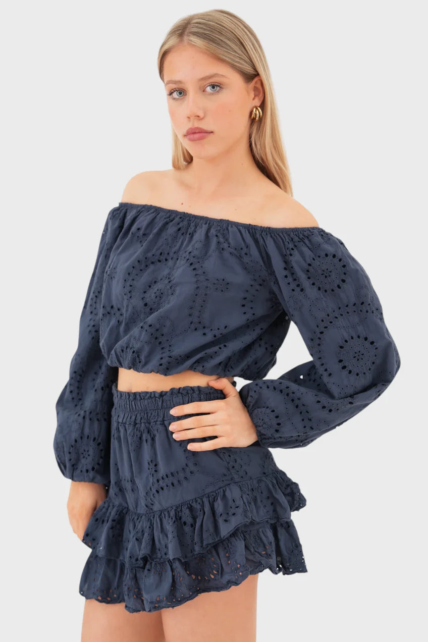 "Fleur" Blouse Navy